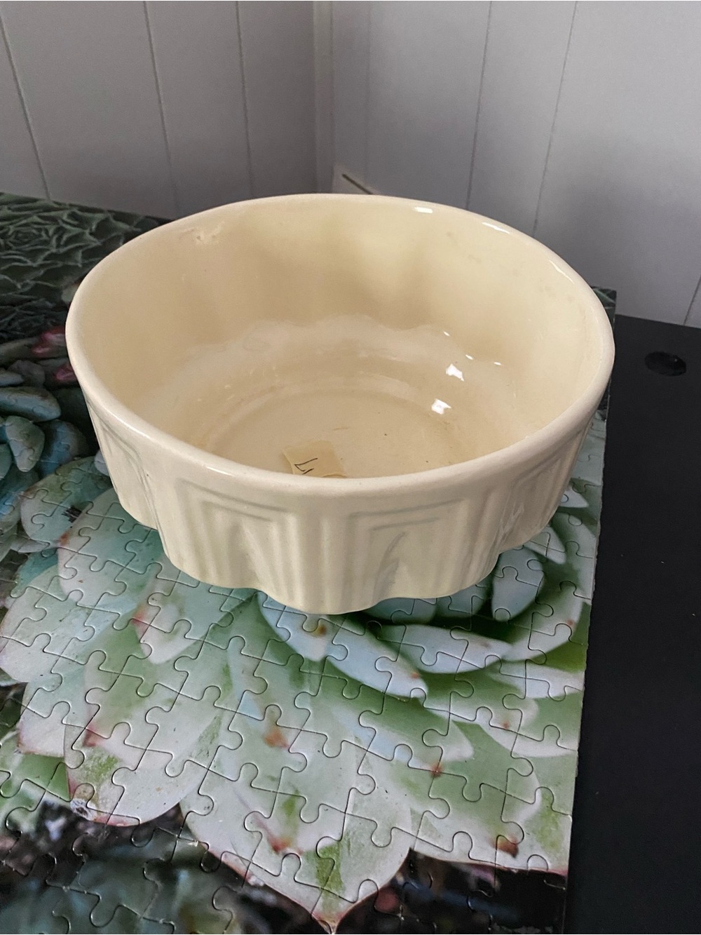 Vintage Cream Glazed Fluted Ceramic Bowl